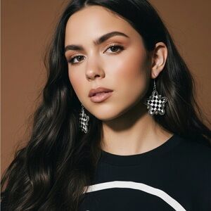 2/$30🌵 Checker Black & White Star Earrings Checkerboard Plaid Punk Y2K 90’s NEW